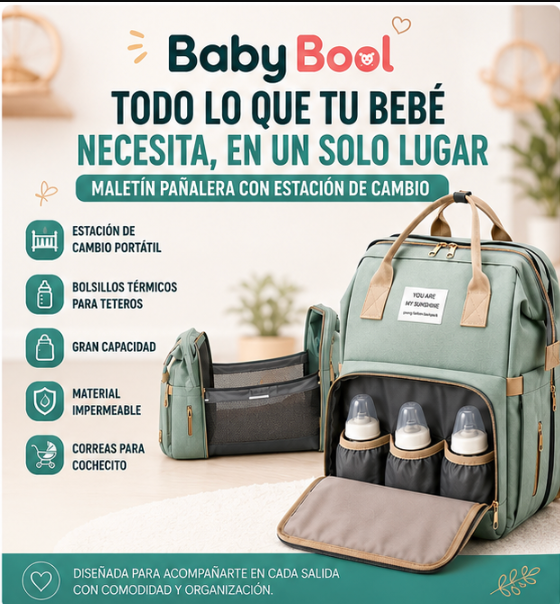 Baby Bool, maletín para bebes con con cambiador, organizador de bolsas de pañales para mamás, papás, bolsas cambiadoras grandes para bebés, cambiador plegable, bolsillos aislados, correas para cochecito, artículos esenciales para bebés