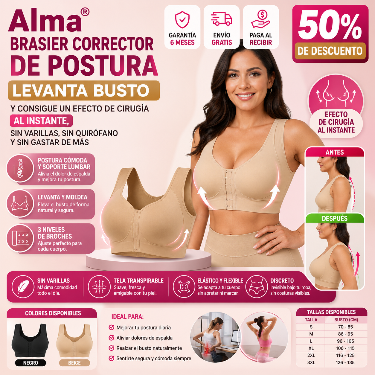 Alma® Brasier corrector de postura, levanta busto y consigue un efecto de cirugía al instante, sin varillas, sin quirófano y sin gastar de más