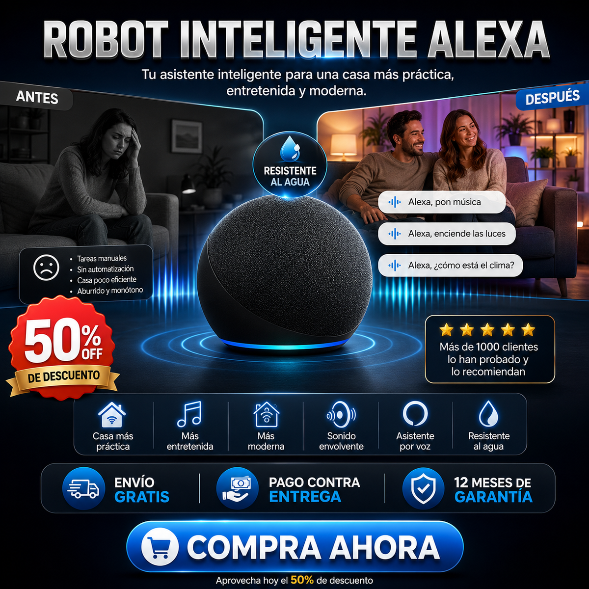 Alexa Amazon Echo Dot, Bluetooth 6.0, control de musica con función de dictado, control de electrodomésticos y hogar + IA integrado para respuestas precisas a tus requerimientos