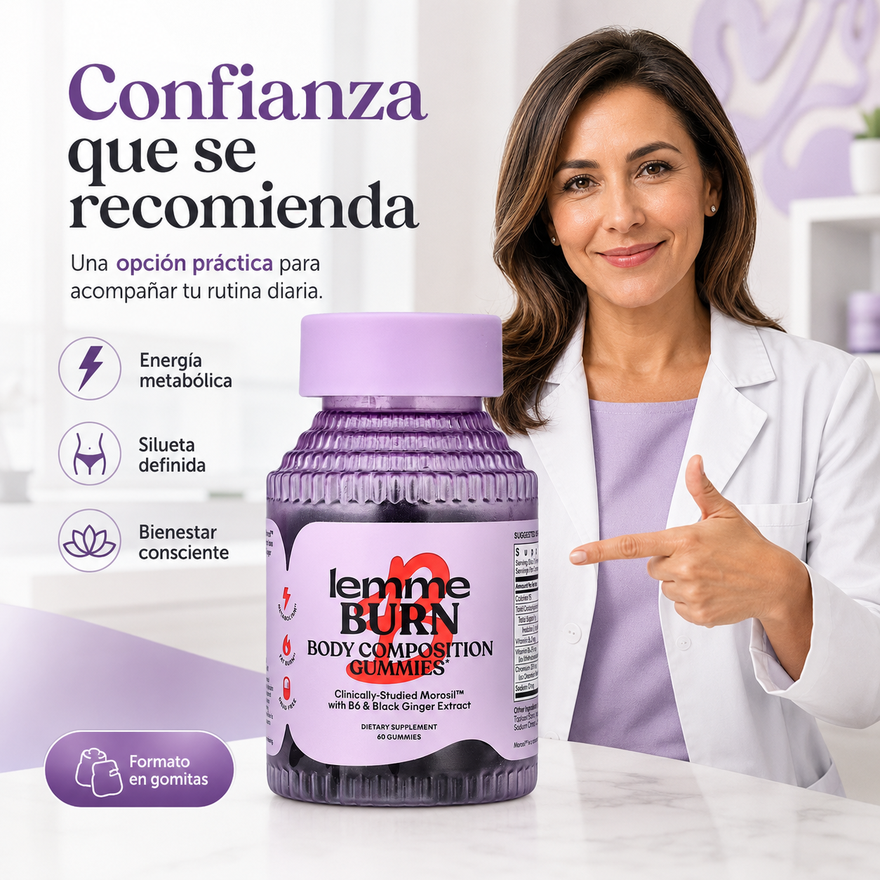 Lemme Burn | Regula tu metabolismo y quema de grasa, cápsulas de alivio de hinchazón y gases, gomitas para la salud del enfoque y el cerebro | Sin gluten, sin OGM | Tratamiento efectivo 2 meses