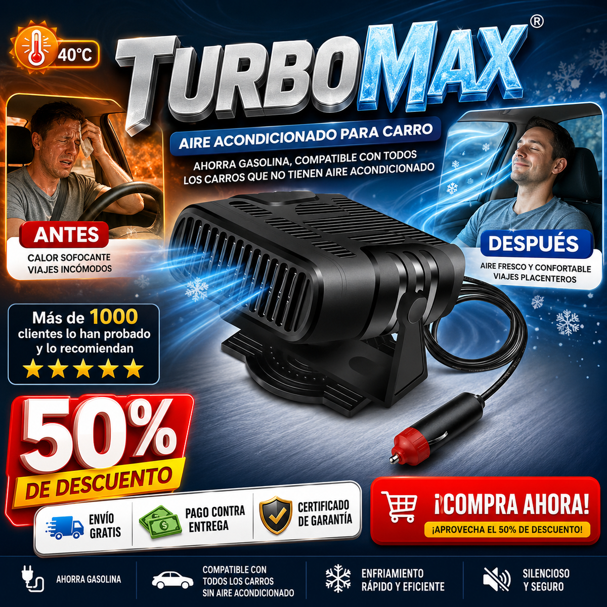 TurboMax® Aire acondicionado para carro, ahorra gasolina, compatible con todos los carros que no tienen aire acondicionado