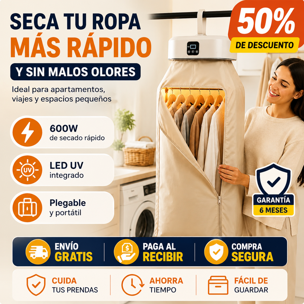 Turbox® Secadora Plegable Portátil - Seca tu ropa en mminutos, sin arrugas y sin dañar la tela