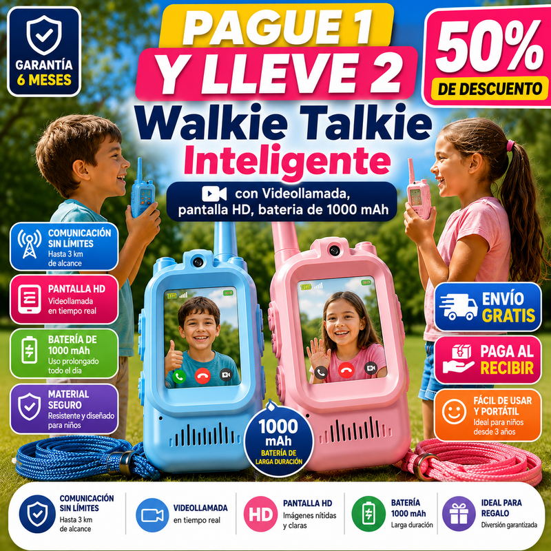 PAGUE 1 Y LLEVE 2 Walkie Talkie Inteligente con Videollamada, pantalla HD, batería de 1000 mAh