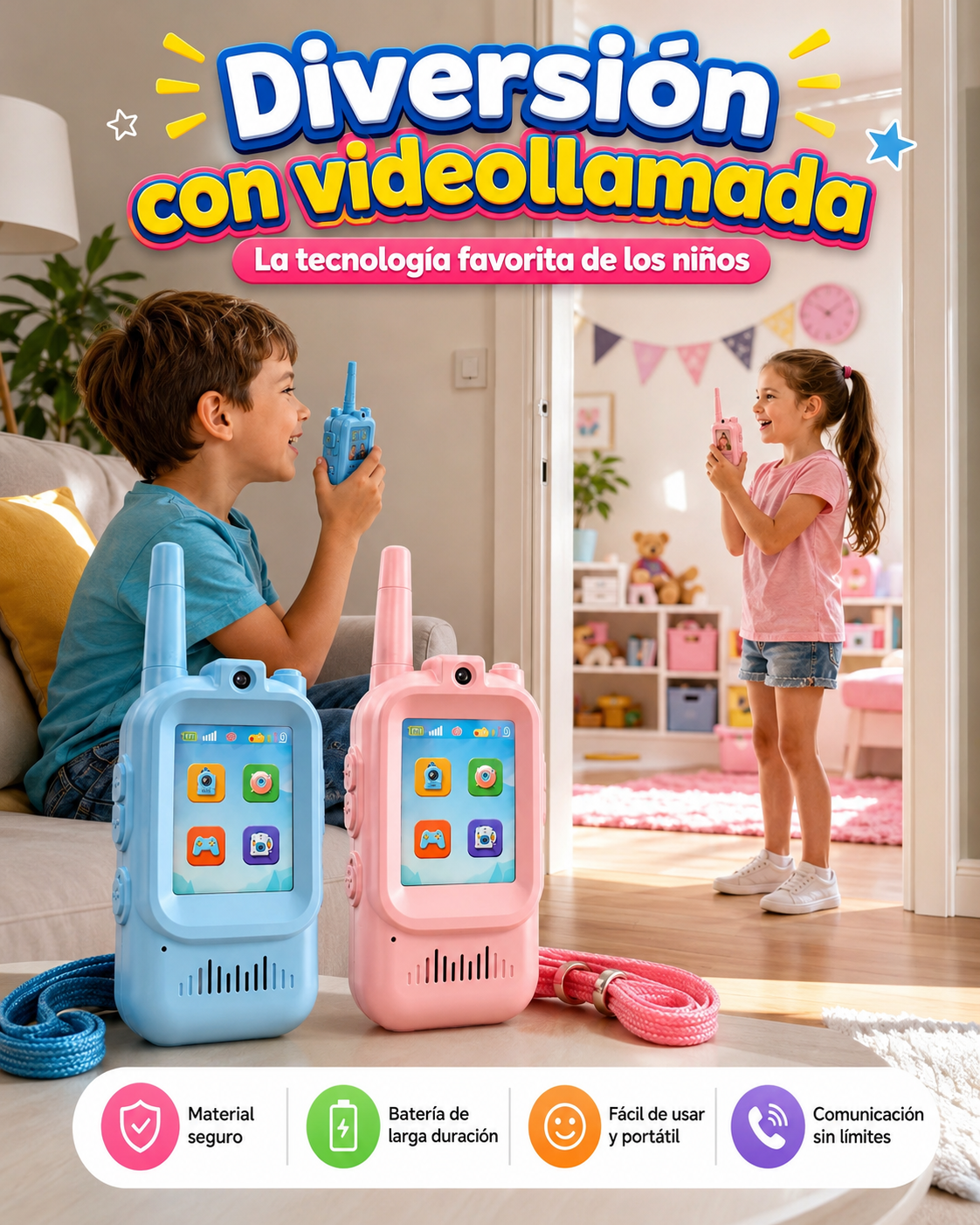 PAGUE 1 Y LLEVE 2 Walkie Talkie Inteligente con Videollamada, pantalla HD, batería de 1000 mAh